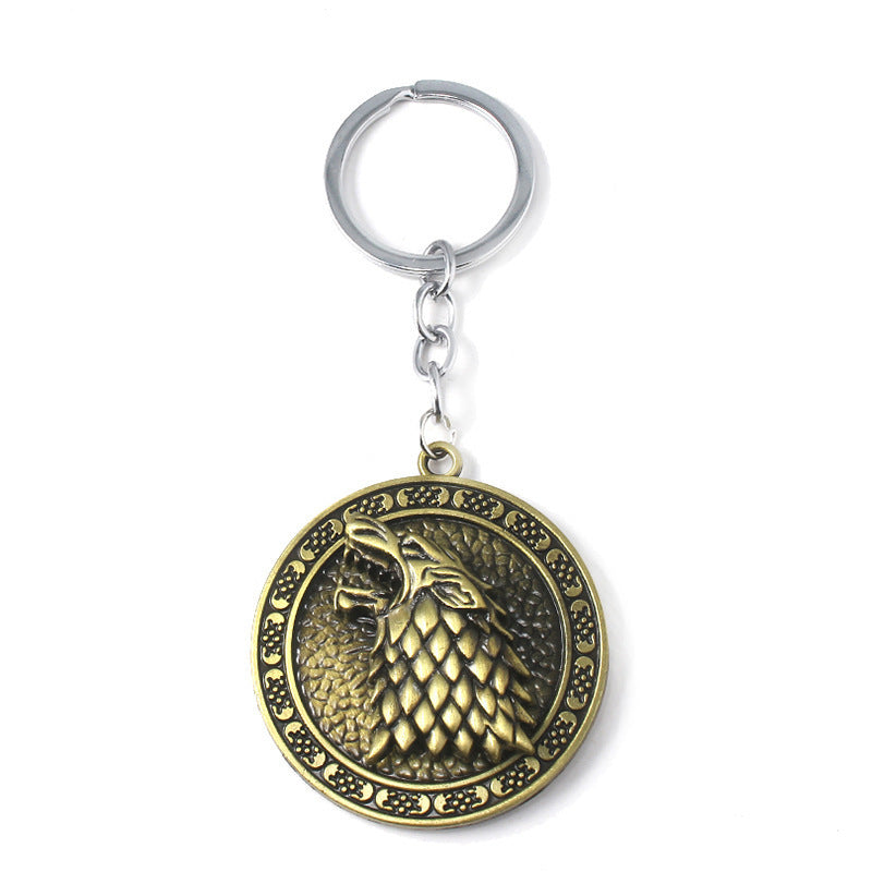 Game of Thrones House Stark Direwolf Sigil Keyring Pendant (Brass)