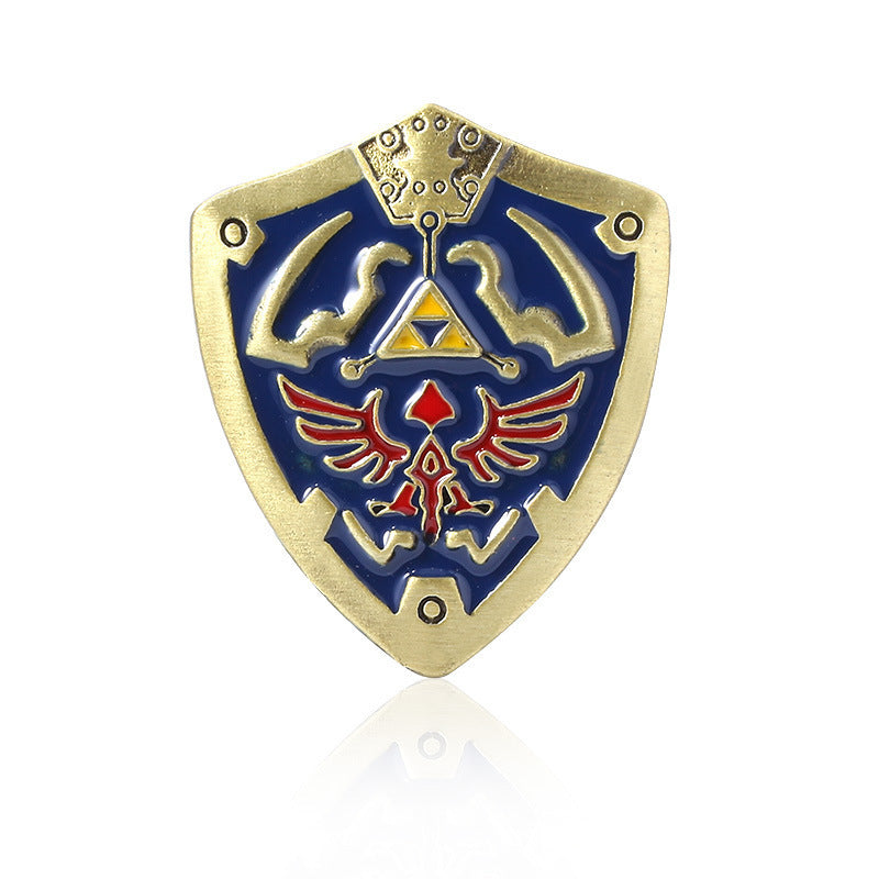 Hyrule Shield (Gold & Navy) Badge/Pin in The Legend of Zelda Breath of the Wild, Skyward Sword, Cross-Border Pendant, Tears of the Kingdom