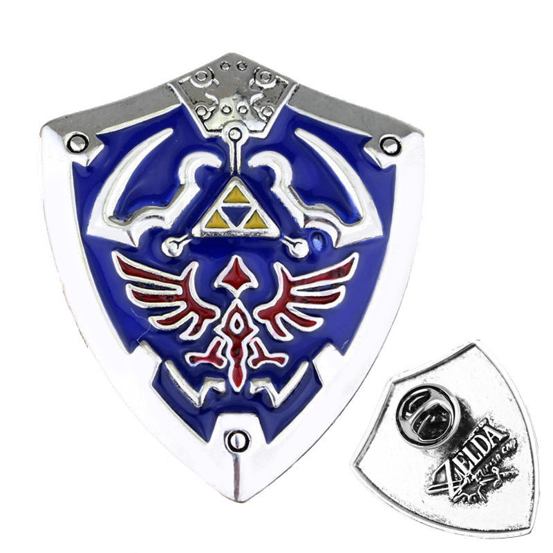 Hyrule Shield (Red & Navy) Badge/Pin in The Legend of Zelda Breath of the Wild, Skyward Sword, Cross-Border Pendant, Tears of the Kingdom